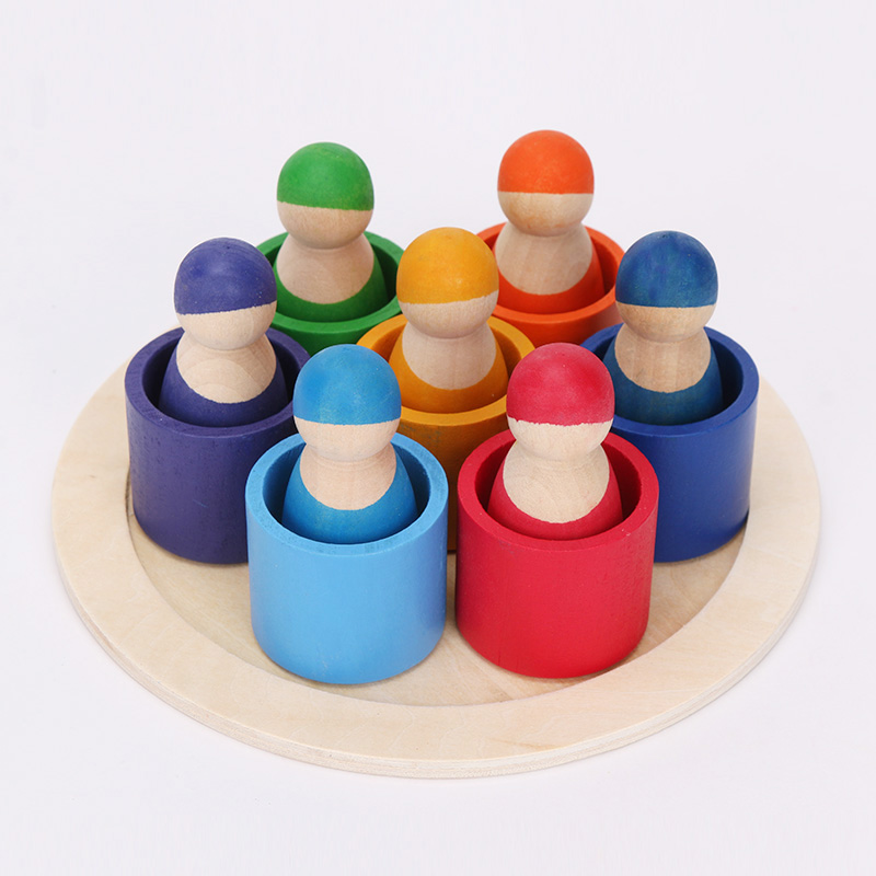 Brown 18cm Rainbow Wooden Building Blocks Toy Creative Educational