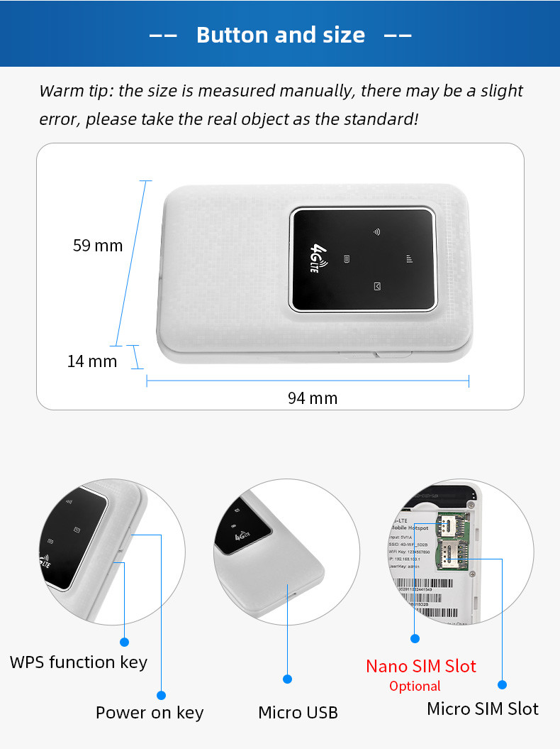 Wifi Pocket 4G LTE Hotspot Router B1 B3 B5 B7 B8 B20 B28 B38 B39 B40 B41