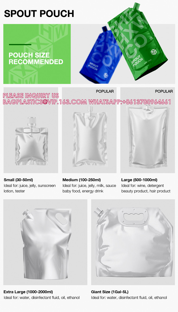 Barrier Stand Up Doypack For 500ml 1000ml Liquid Food Pour Spout Pouch Customize Volume Aluminum Foil Top Handle