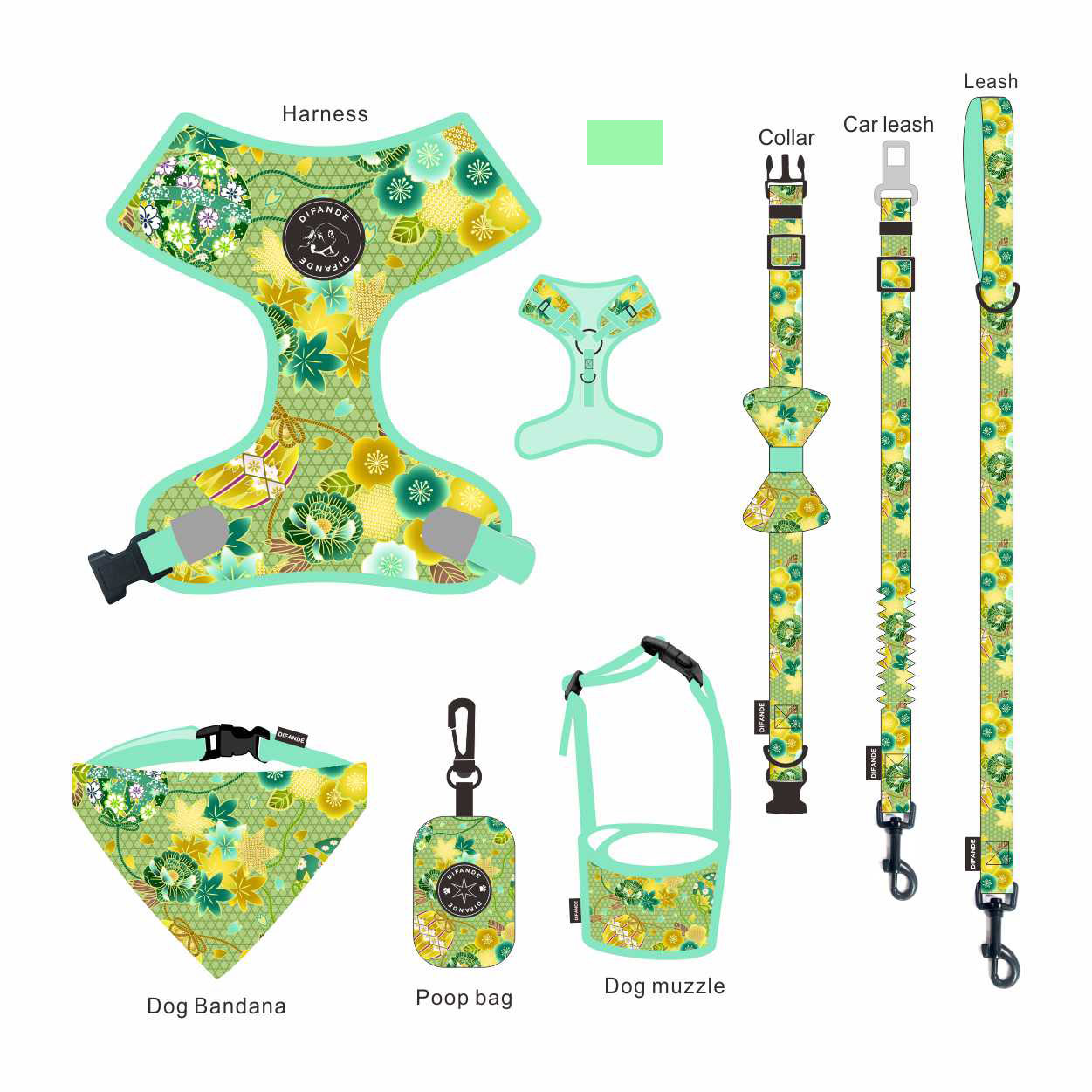 Adjustable Reversible Collar Leash Harness Set Mesh No Pull Dog Vest