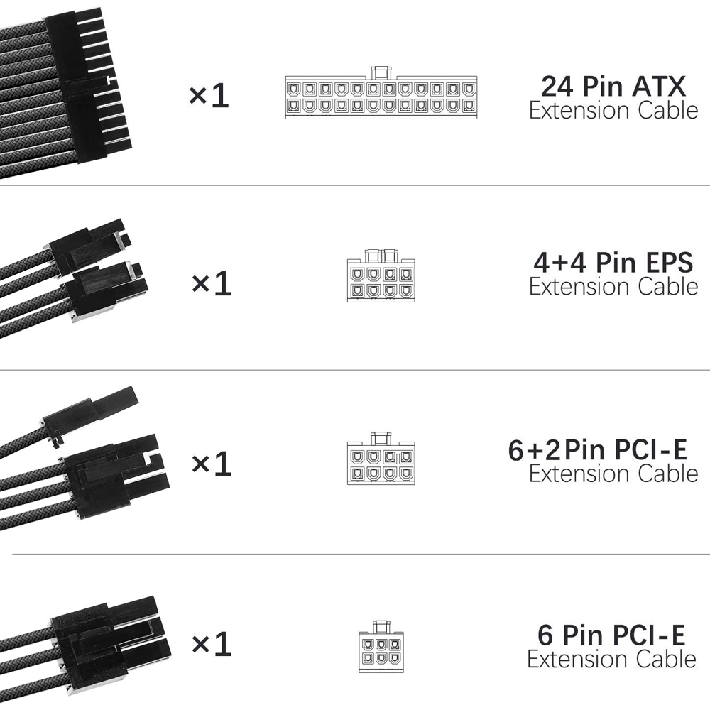 18 AWG 30CM 90 degree 360 degree sleeved braided nylon electric custom male to female extension cord ash Support customization