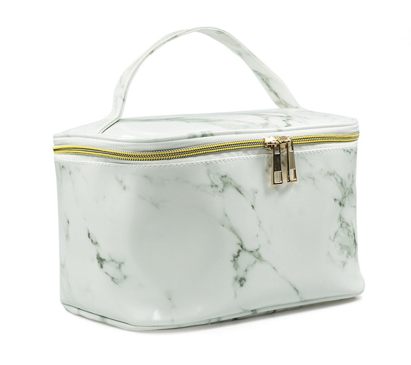 Zipper Closure Ladies Marble PU Leather Makeup Bag Case