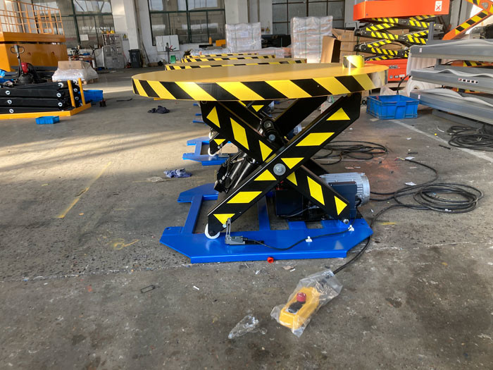 Stationary Lift Table With Carousel Turntable / Rotating Lift Table 2200lbs Capacity