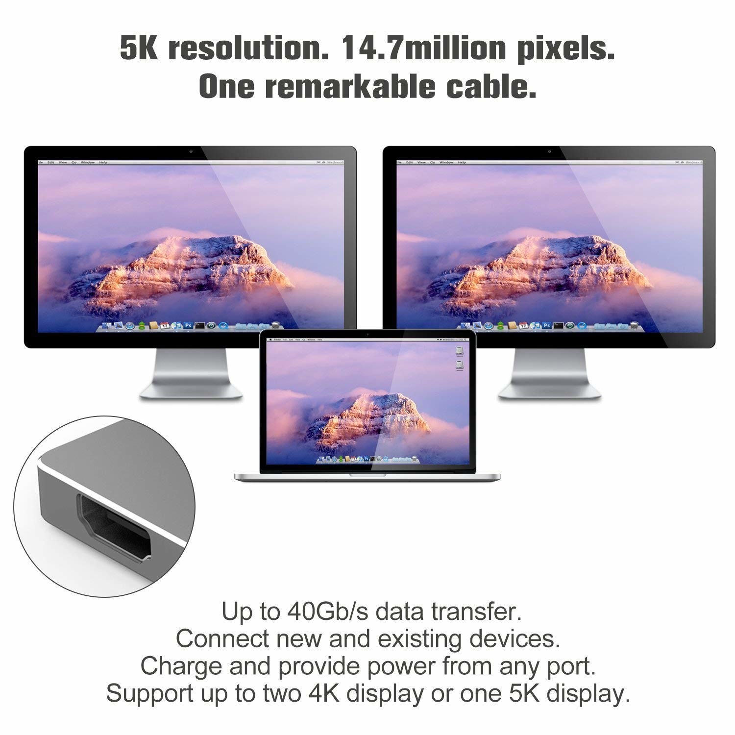 USB Type-C HUB Adapter, 7-in-1 Multi Port Dongle for 2016 and Later MacBook Pro 13” and 15” with 4K , Thunderbolt 3