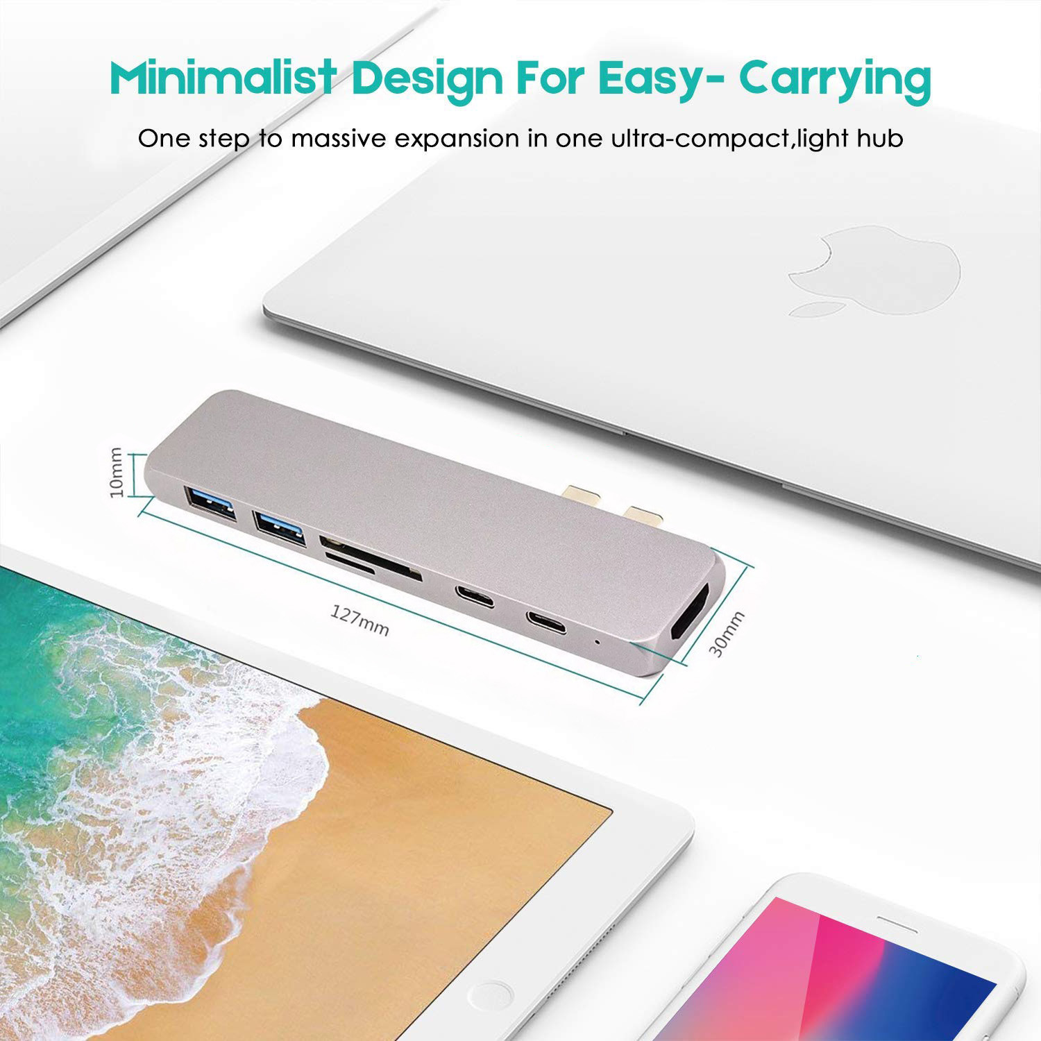 7in1 USB Dual Type-C Hub to Adapter 4K For MacBook Pro Thunderbolt 3 port USB-C port charging docking