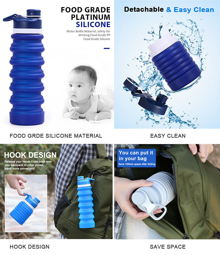 Eco Friendly Collapsible Sport Silicone Portable Foldable Water Bottle Non Toxic
