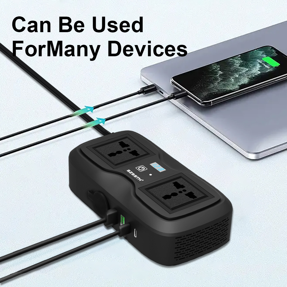 200 Watt Charger Universal Socket 2 AC 2 USB Ports DC 12V to 110V 220V Converter 200W GaN PD Fast Car Power Inverter