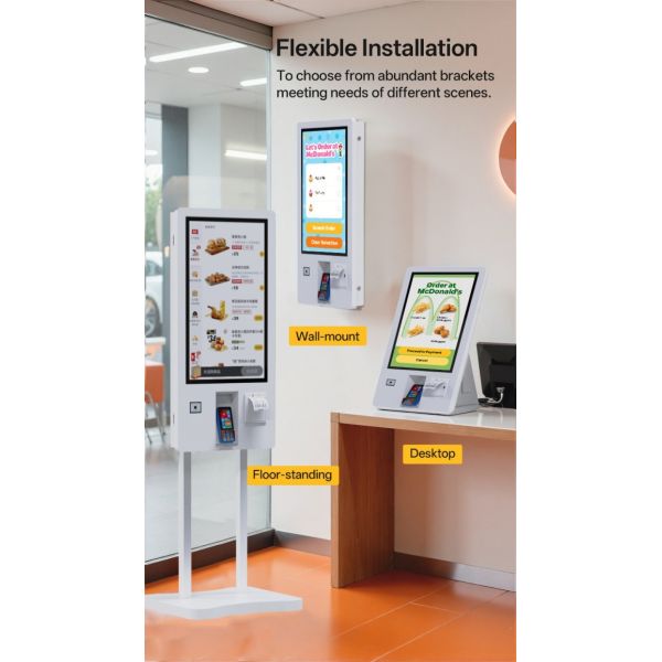 32 Inch Vertical White Pos Machine Self Service Ordering Kiosk Food Vending Machine For Shopping Mall Restaurant