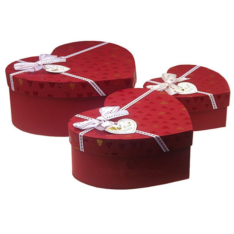 Fashion Luxury High Custom Christmas Seasonal Red Color Heart Shaped Lid and Base Paper Packaging Chocolate Box