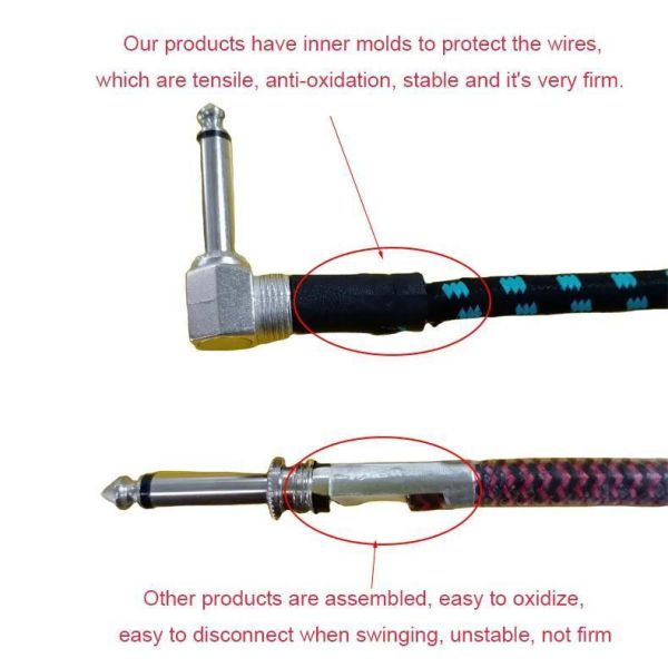 Braided 6.35mm Angle-to-Straight Electric Guitar Cable for Professional Audio Instruments