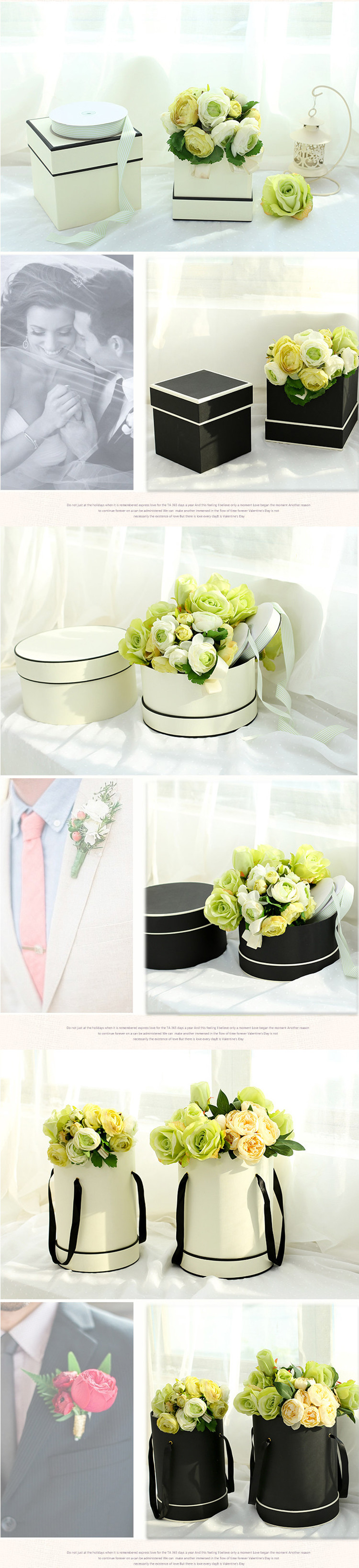 ODM Welcome Handmade Flower Bouquet Boxes , Round Flower Hat Box With Ribbon Handle