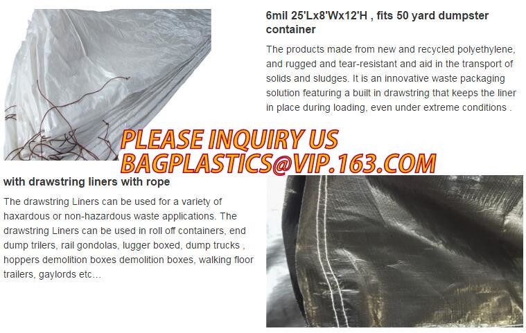 Waste Disposal Dumpster, Open Top Roll Off Drawstring Container Liners, Dumpster Liners, Facility Liners