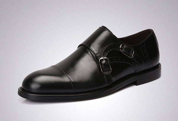 Black Mens Monk Strap Shoes , Goodyear Leather Shoes With Buckle
