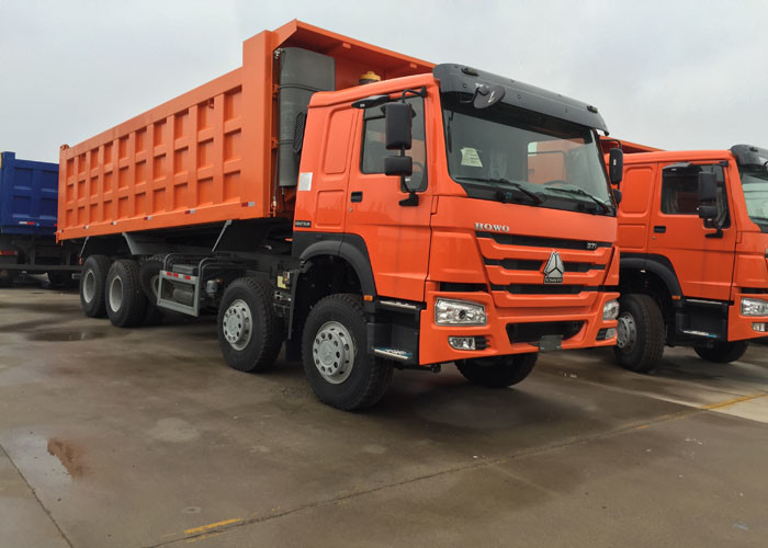 Orange Sinotruk Howo Dump Truck 371 HP 12 Wheels LHD High Loading Capacity