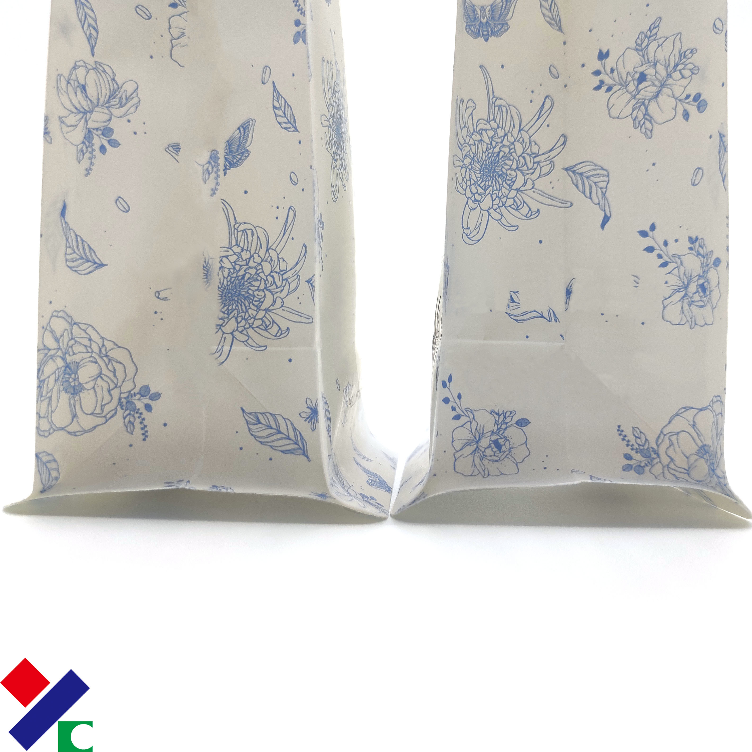 Custom Print Bioldegradable Kraft Paper Flat Bottom One Way Valve Coffee Packaging Bags With Tin Tie