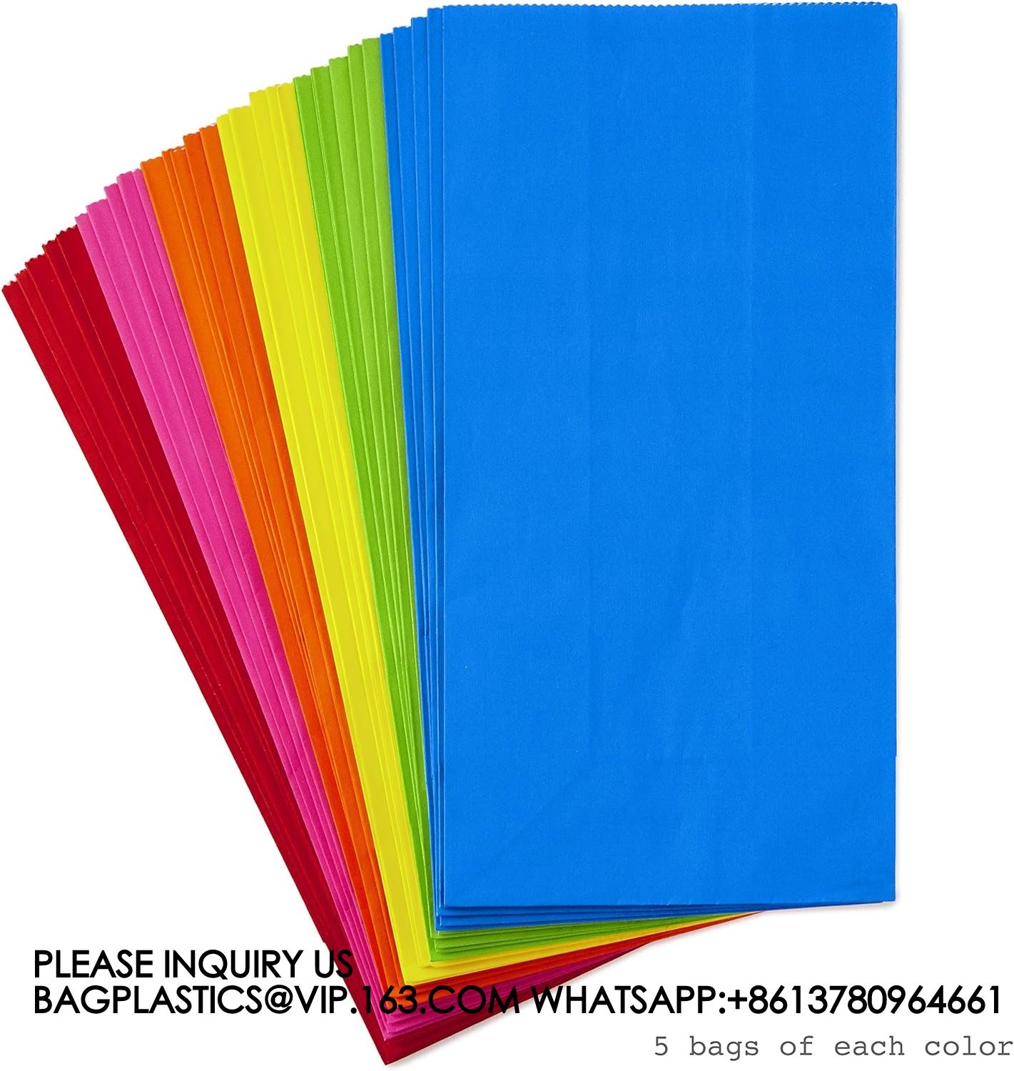 Solid Color Party Favor And Wrapped Treat Bags Blue, Red, Green, Yellow, Orange, Pink For Birthdays