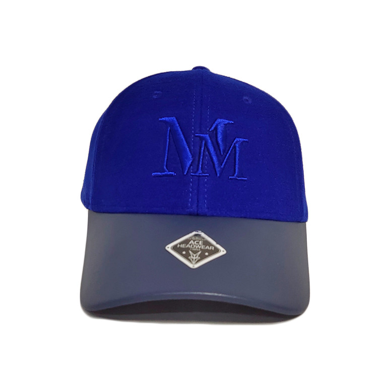 Fashion Custom PU Brim 6 Panel wool Baseball Cap Hats High Quality Luxury Polyester Baseball Cap