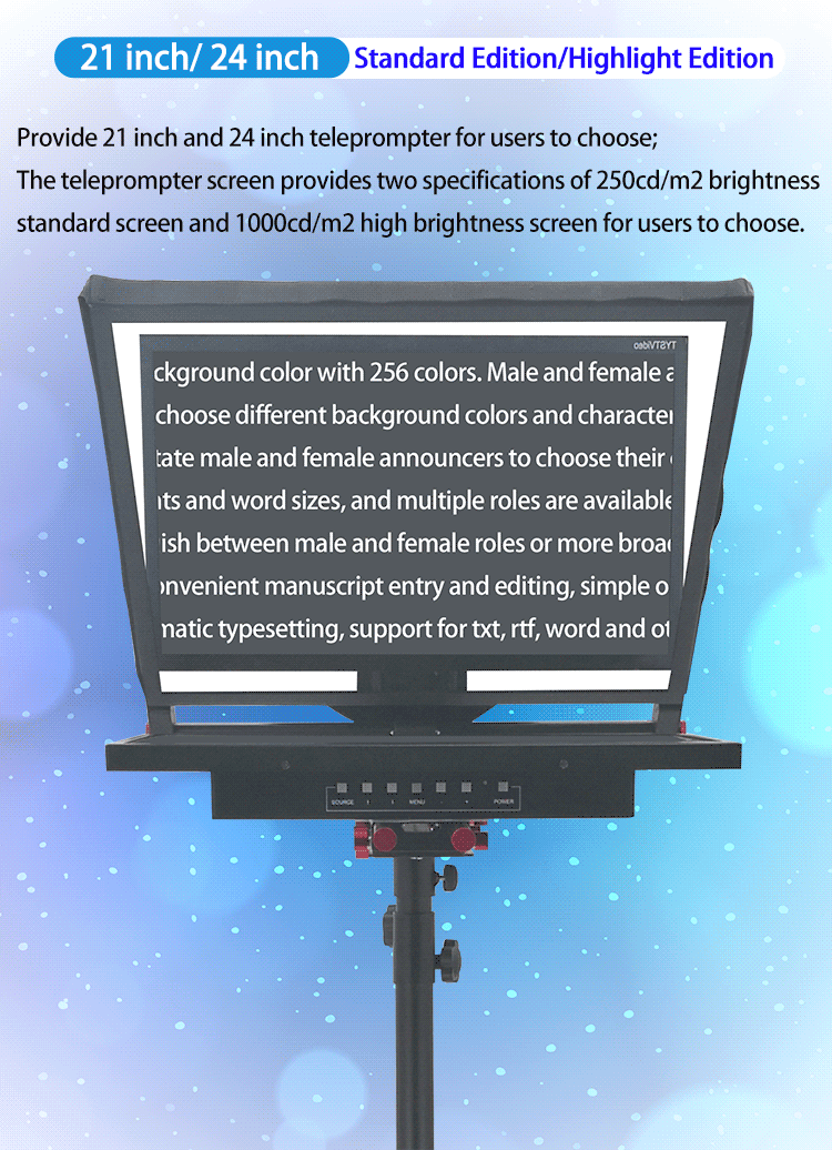 Broadcast Teleprompter with Tripod and Remoter 24inch Single Screen Built-in Prompter