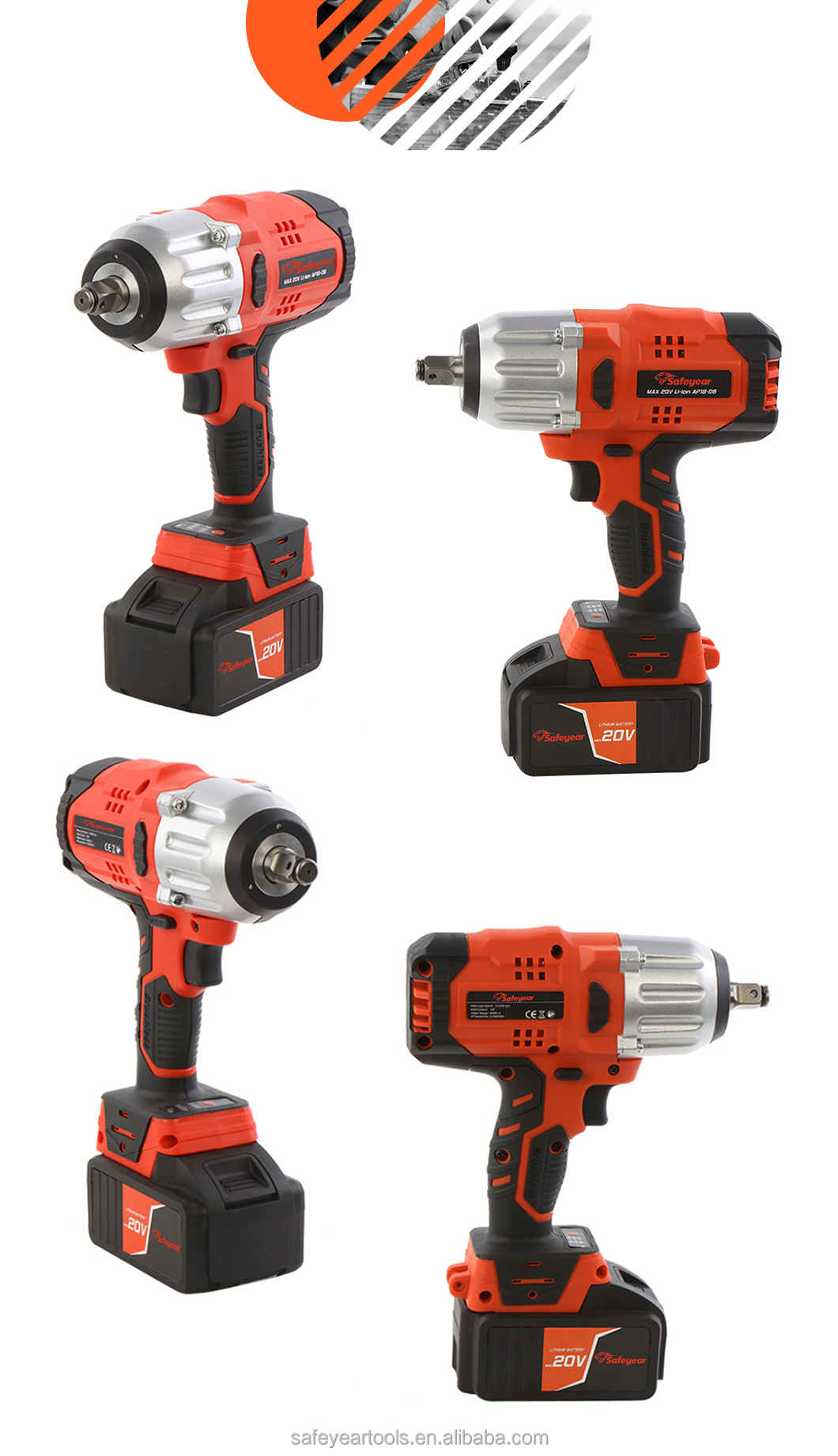 High Torque 3000RPM 600N.M 20v Cordless Electric Impact Wrench