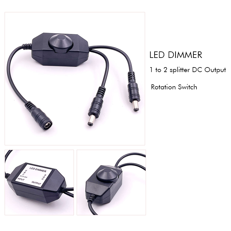 12v 1 Female to Splitter 2 Male DC Power on off Rotation Switch Controller LED Dimmer for Lamp