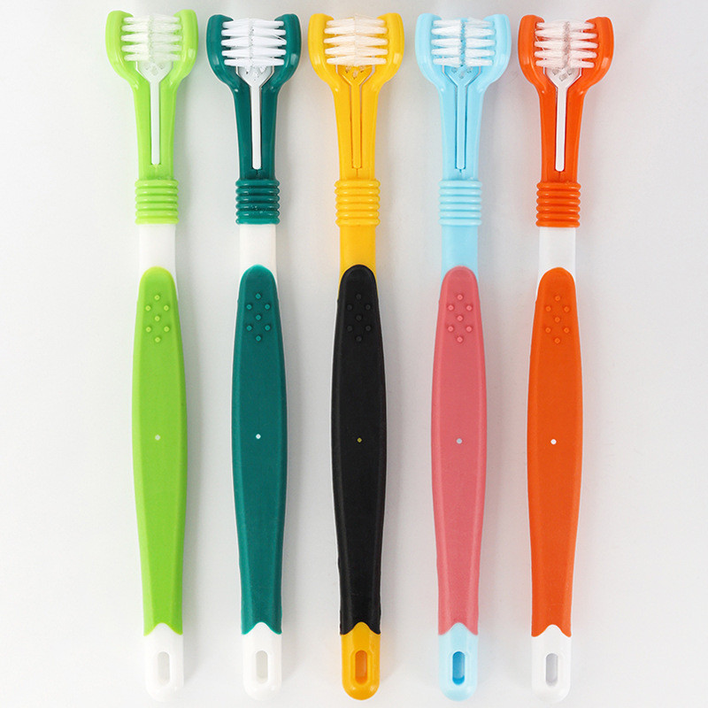 Three Head Three Sided Plastic Pet Toothbrush
