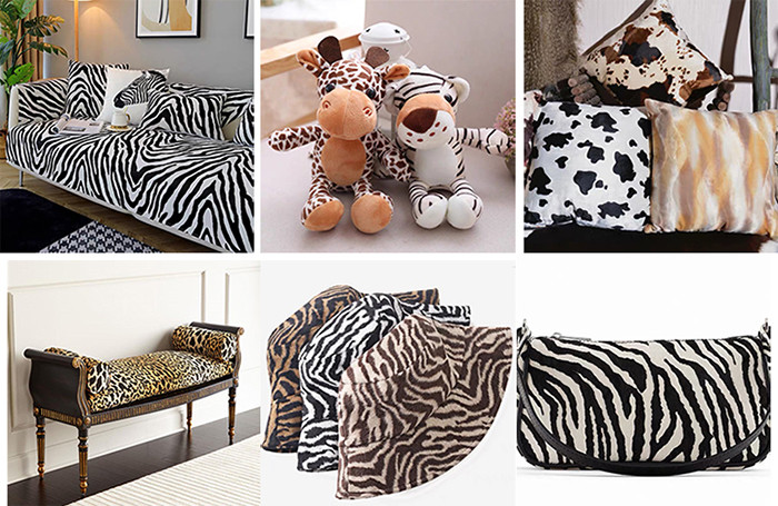 S Wave Animal Printed Velboa Sofa Velvet Upholstery Fabric 100% Polyester