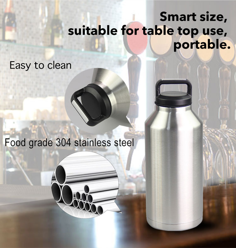 2L 64oz Vacuum Insulated Growlers Stainless Steel With Chug Cap