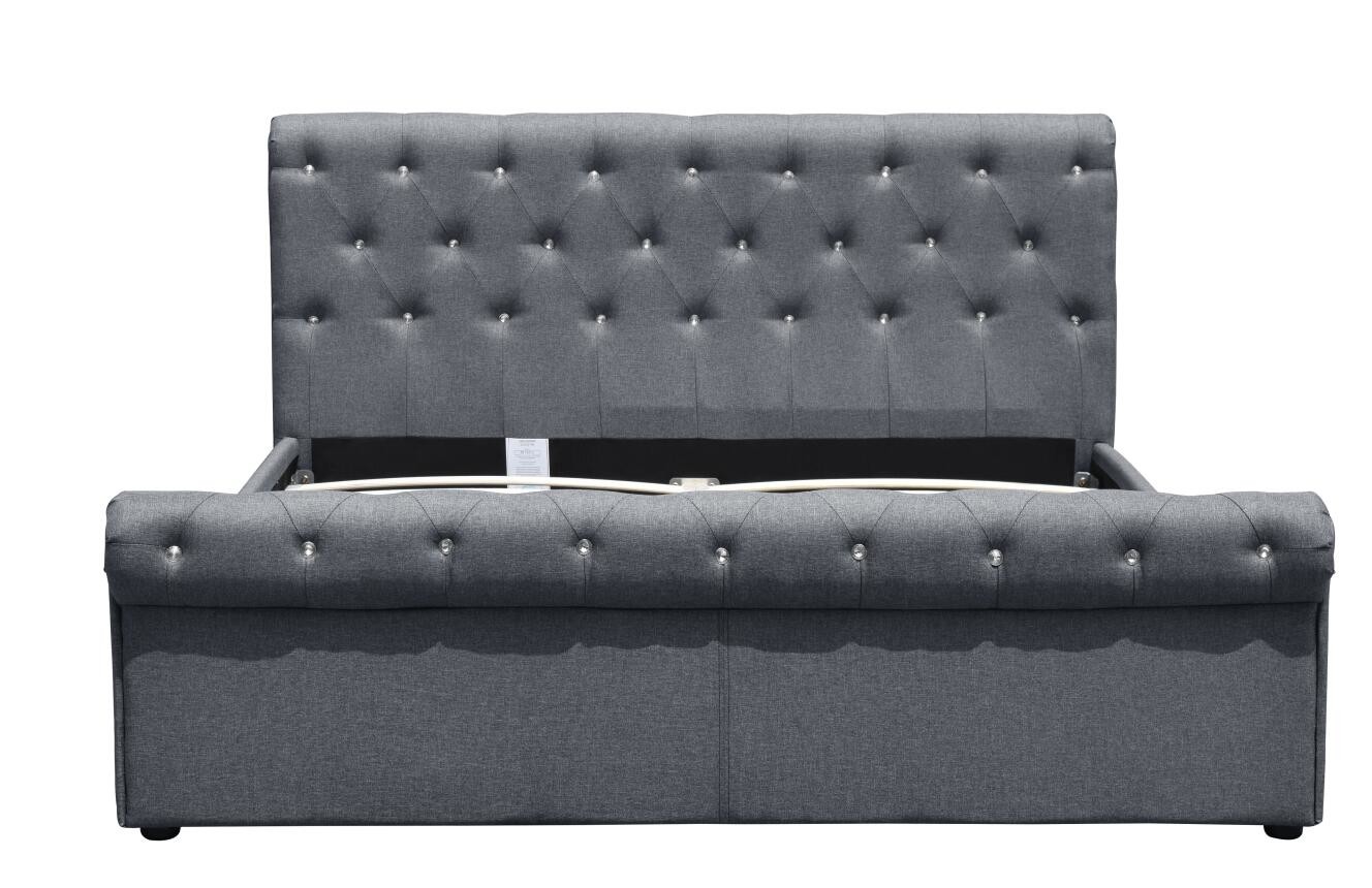 Diamond Buttons Gas Lift Storage Bed Double Size Grey Linen Ottoman Bed BSCI Certification