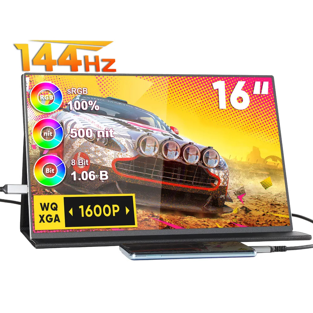 16 inch 144Hz 100% sRGB 2.5K QHD Portable Gaming Monitor HDR 4 side Ultra Thin