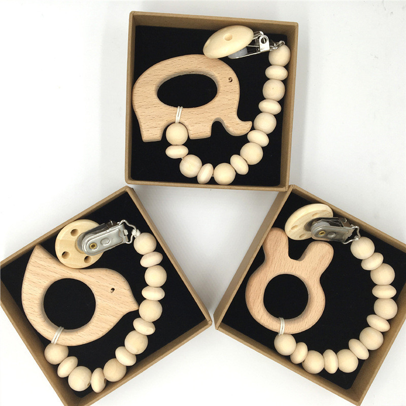 Animal Organic 5pcs Wooden Silicone Teether Wooden Baby Teething Toys