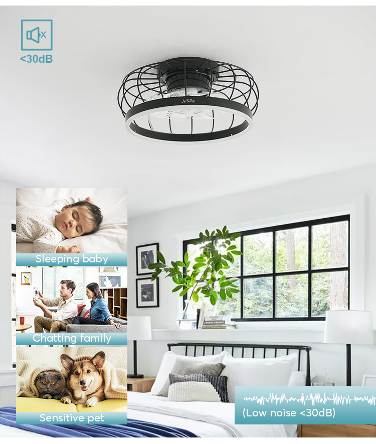 1stshine LED Modern Design Black Flush Mount Ceiling Fan with Remote Control Switch
