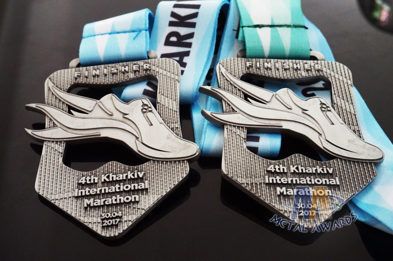 Maration Cut Out Design Antique Silver Custom Sports Medals 10K And 5K Bespoke Medallions Full Color Ribbon