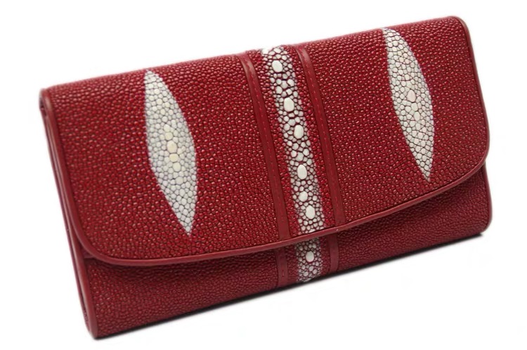 Stingray Skin Unisex Men Long Trifold Wallet Large Male Card Holders Genuine Leather Deep Blue Female Large Clutch Purse