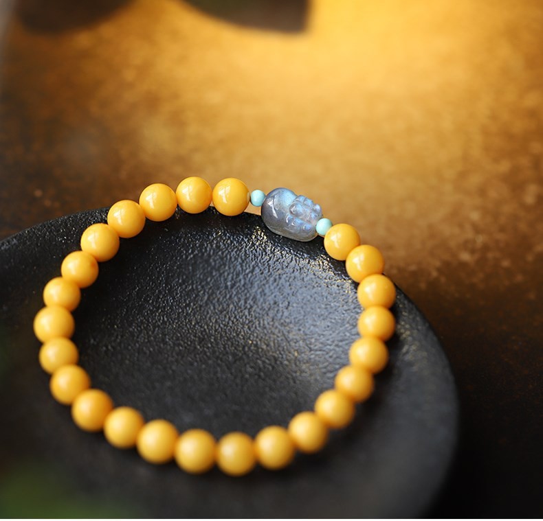 Fashion Jewelry Round Donut Yellow Amber Natural Yellow Piebald Amber Bracelet Water Purification Fashion Flower Round Beads Factory Direct Sales
