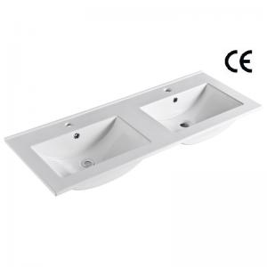China 600MM Vanity Top Bathroom Sink Countertop Glaze Smooth Double Vessel on sale