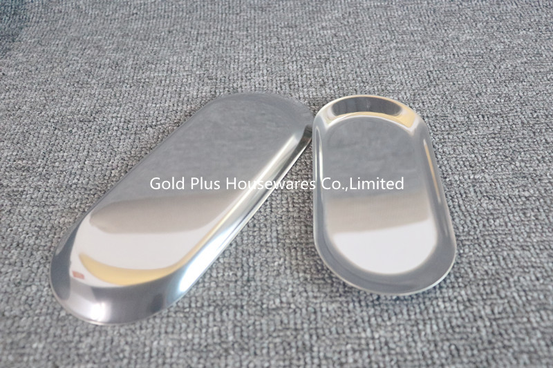 Hotel non-magnetic stainless steel oval towel dish dinnerware 19cm dia cheap price food grade serving tray