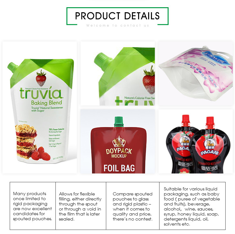 Doypack Spout Juice Pouches For Liquid Packaging Plastic PE Stand Up Bag Heat Seal Barrier