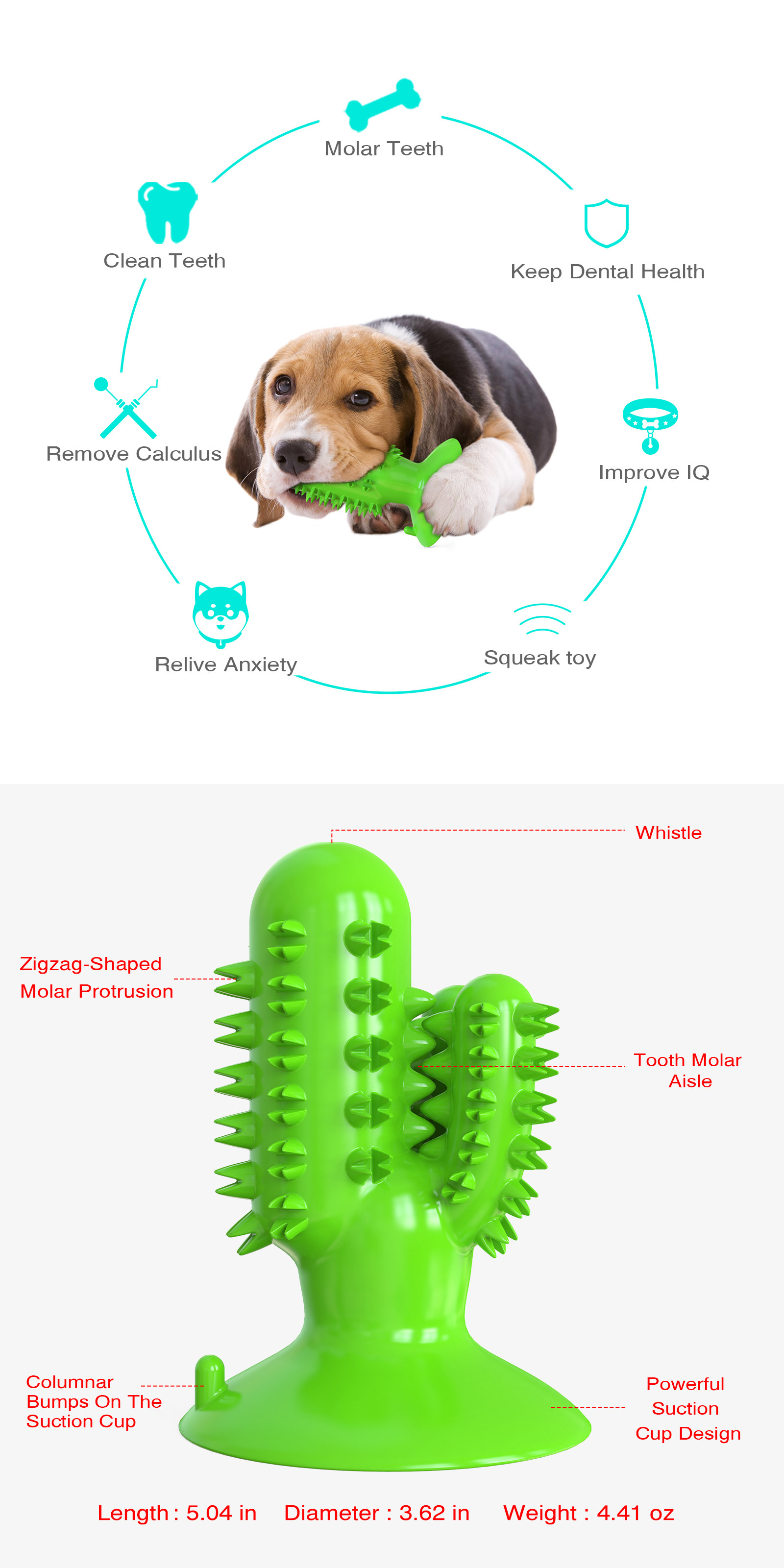 Cactus Dog Teeth Cleaning Chew Toy Squeaky Rubber Relieve Anxiety TPR OEM