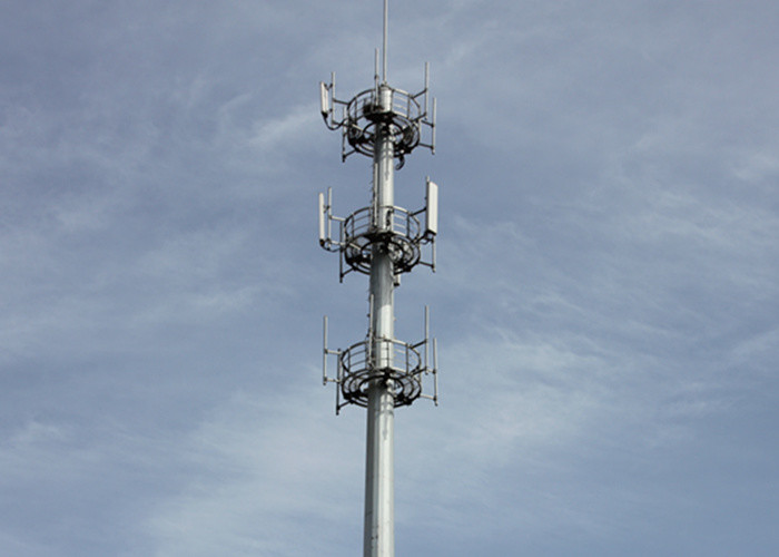 Q235B Steel Monopole Telecommunications Tower , Antenna Microwave Cell Phone Broadcasting Tower
