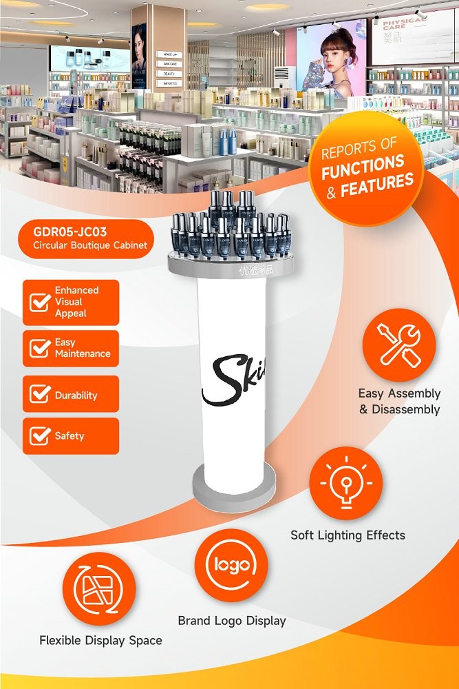 GDR05-JC03 Beauty Display Rack with Front Text Carving and Translucent Light Panel for Fashion Boutique