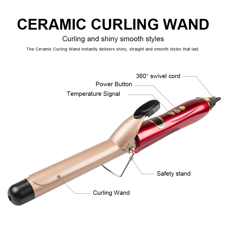 Electric Ceramic Wave Wand Curling Iron Rotate Wave Styler with LCD Display