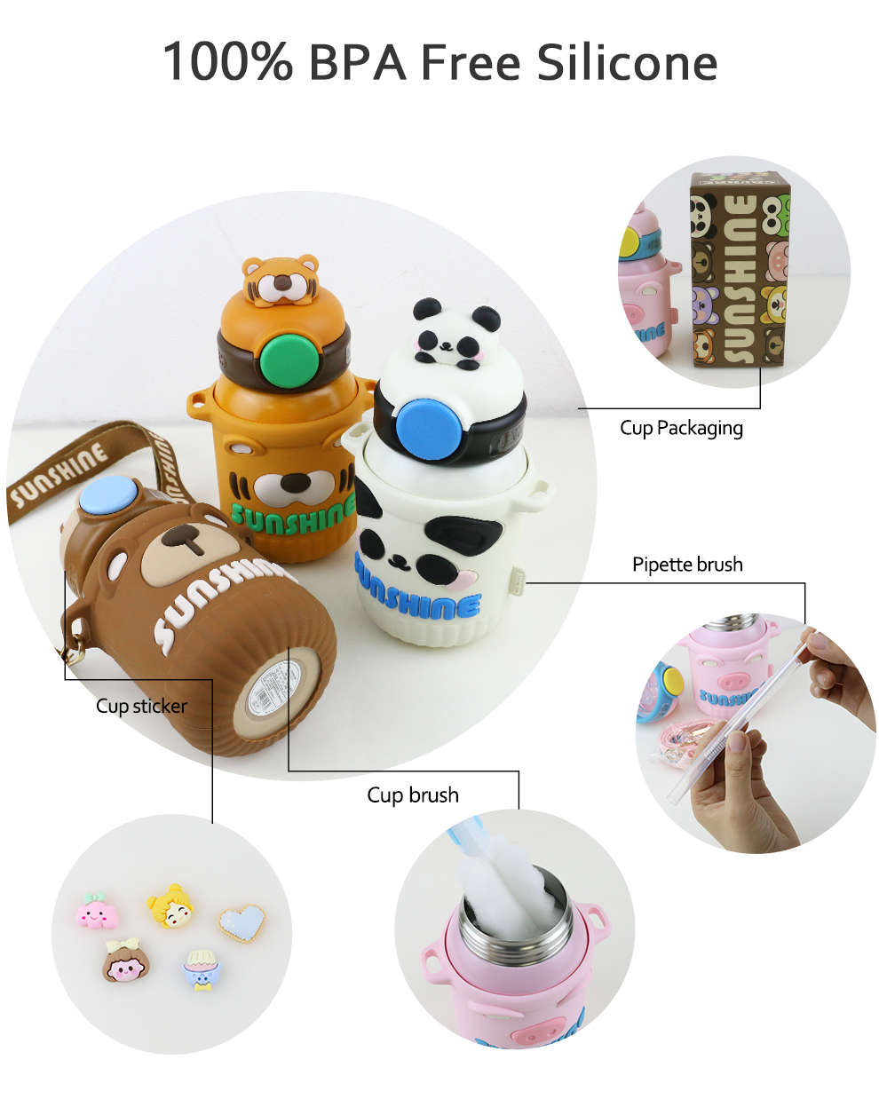 550ml Stainless Steel Thermos Cup With Food Grade Silicone Cover