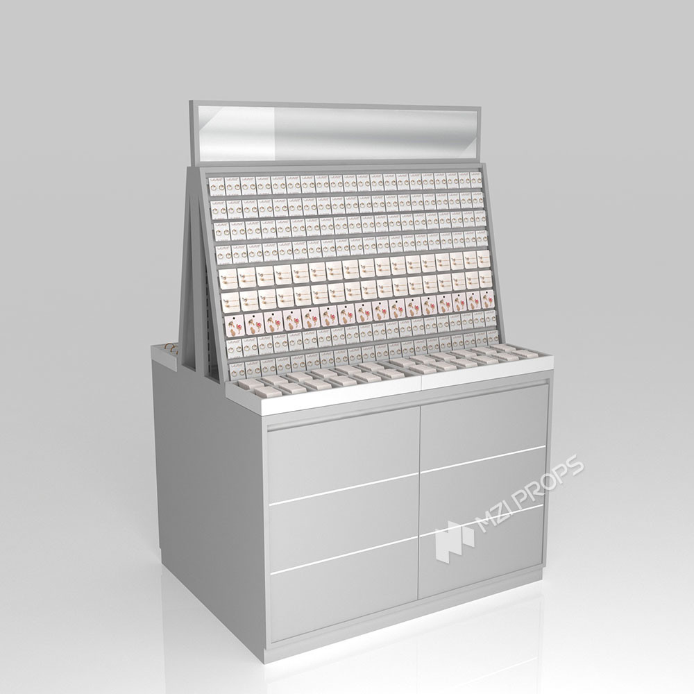 GDR08-SP02 Cosmetic Display Shelf with Gray Velvet Headband Cylinders and Efficient Storage for Cosmetics Retail Stores