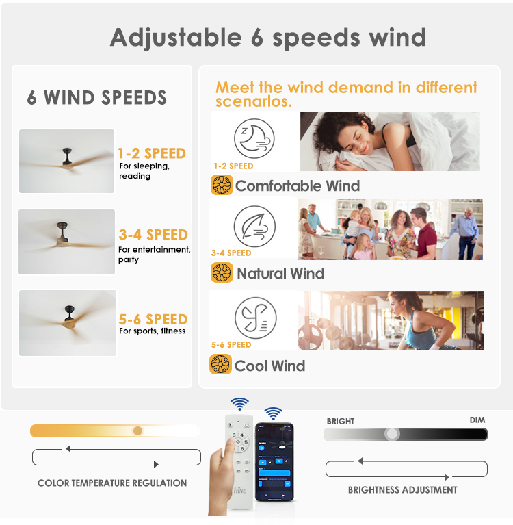 60 Inches Wooden Blades DC Quiet Motor Smart Remote Ceiling Fan for Air Circulation
