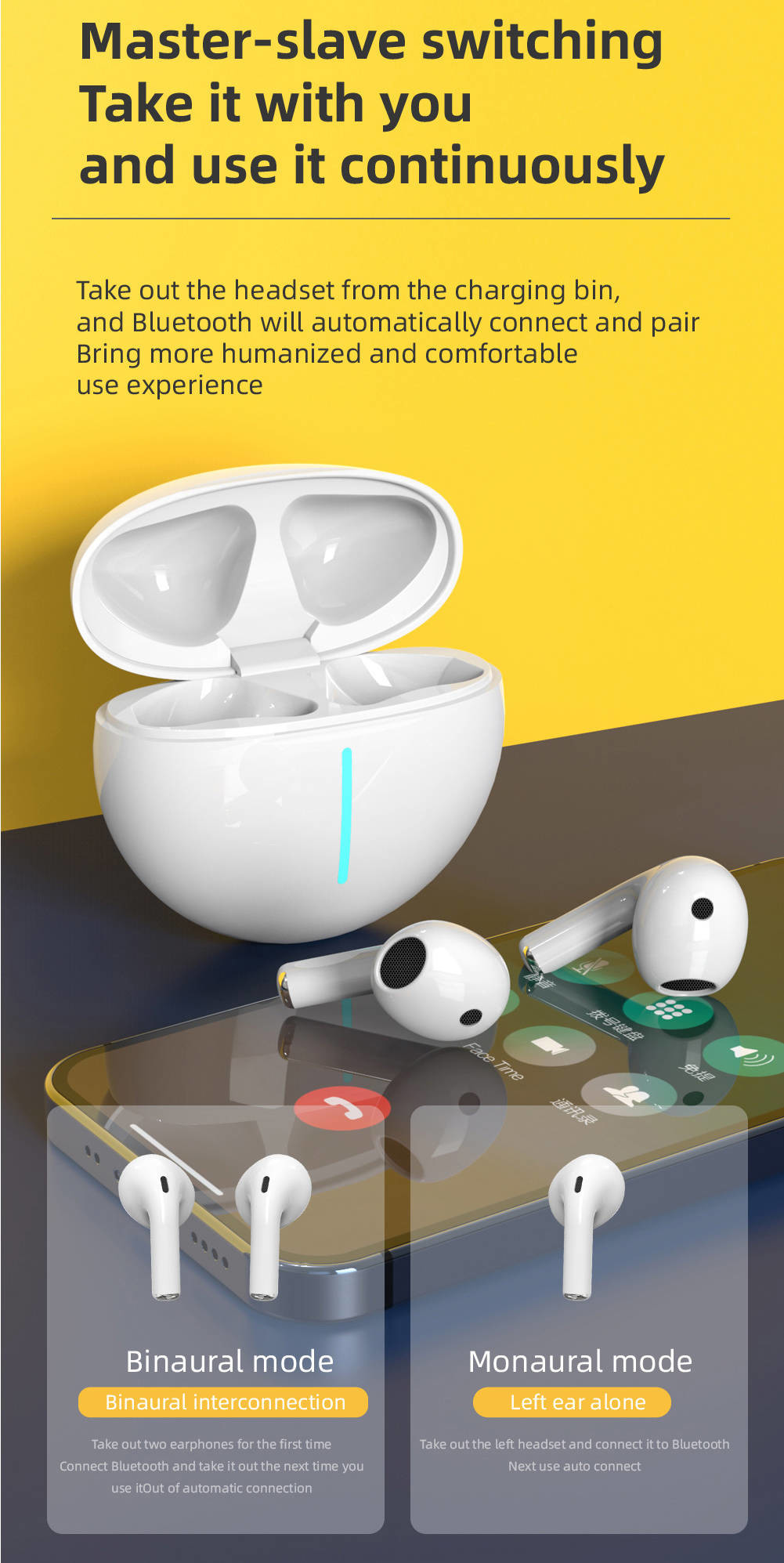 Wireless Bluetooth Headset Intelligent Compatible Fast Stable Connect With Phone