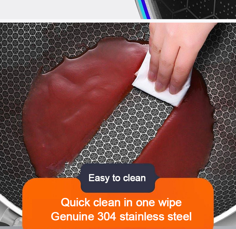 Hot Selling Kitchen 304 Stainless Steel Fry Pan Induction Bottom Honeycomb Non Stick Cooking Pan with Bakelite Handle