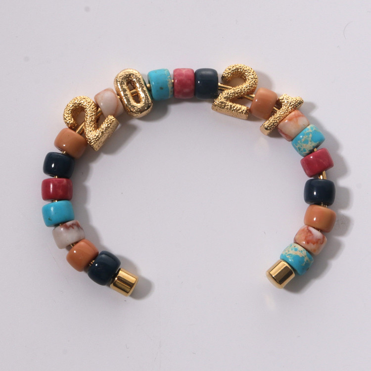 DIY Removable Bangles With Beads Red Imperial Stone 18k Real Gold Plated