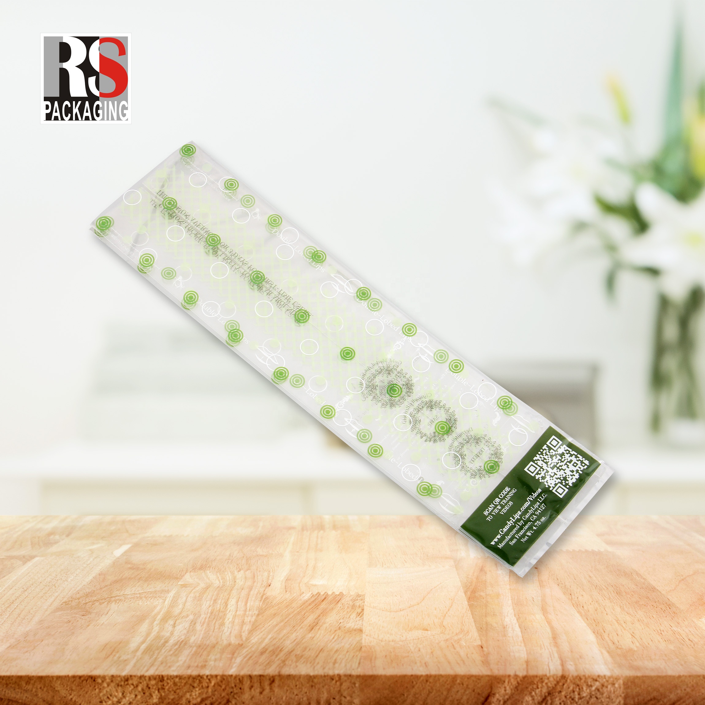 Food Poly Packaging Bags With Small Cross Block Stand And Square Transparent Bottom