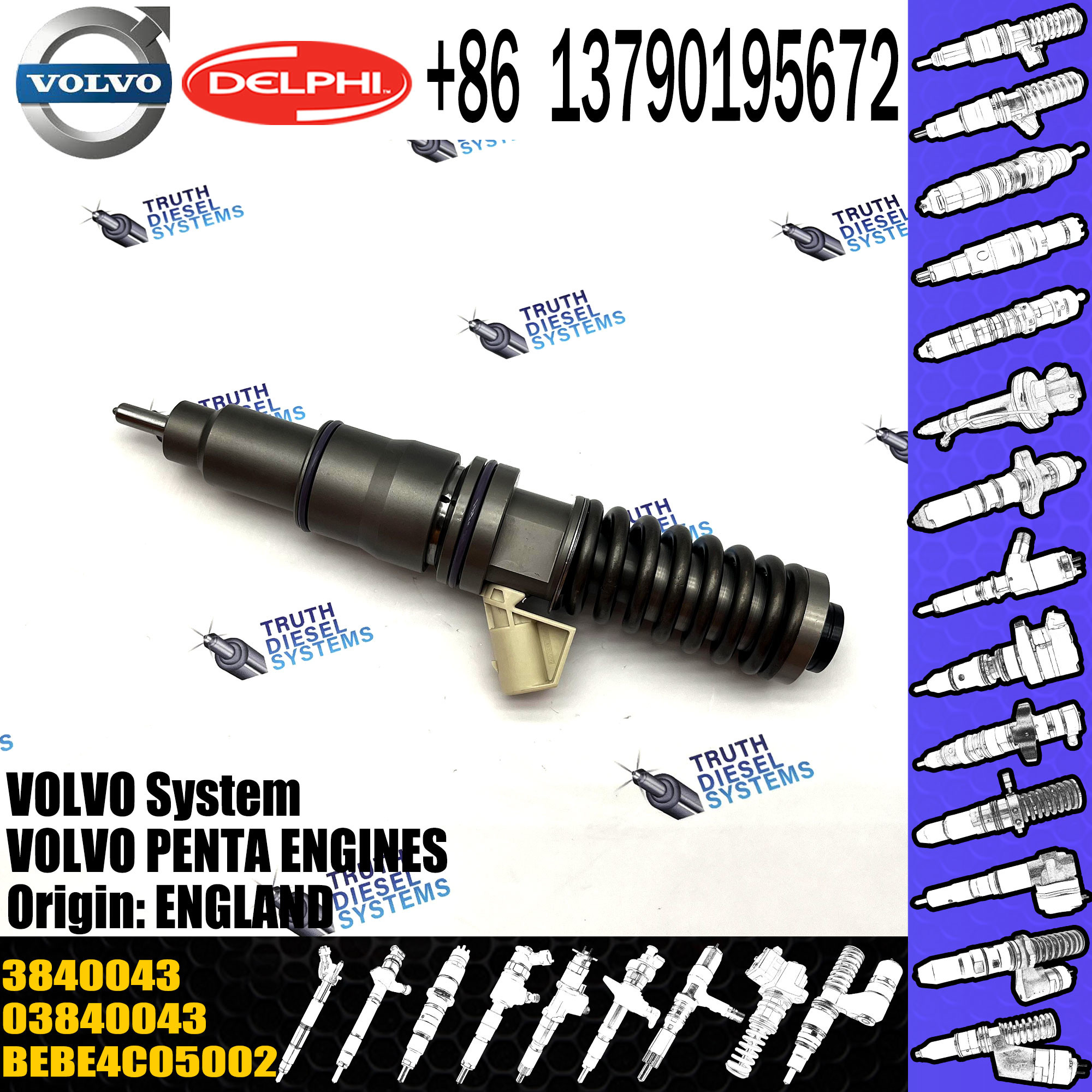 Diesel inyector Common Rail Injector Fuel Electronic Unit Injector Bebe4c06001 3840043 22027807 3587147 for VOL Truck