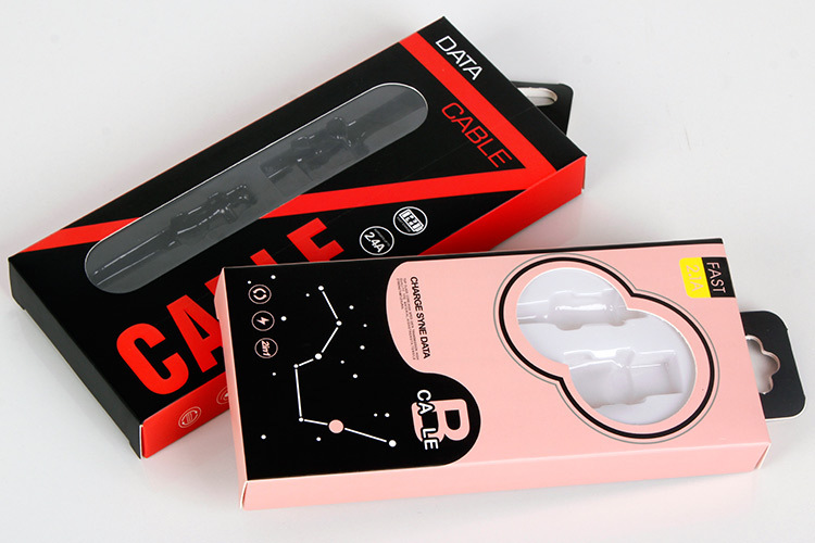 CMYK Custom Art Coated Paper USB Cable Data Cable Packaging Box with Hanger Hole